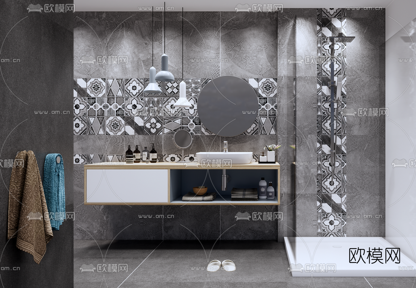 现代卫生间浴室su模型下载（渲染图1）