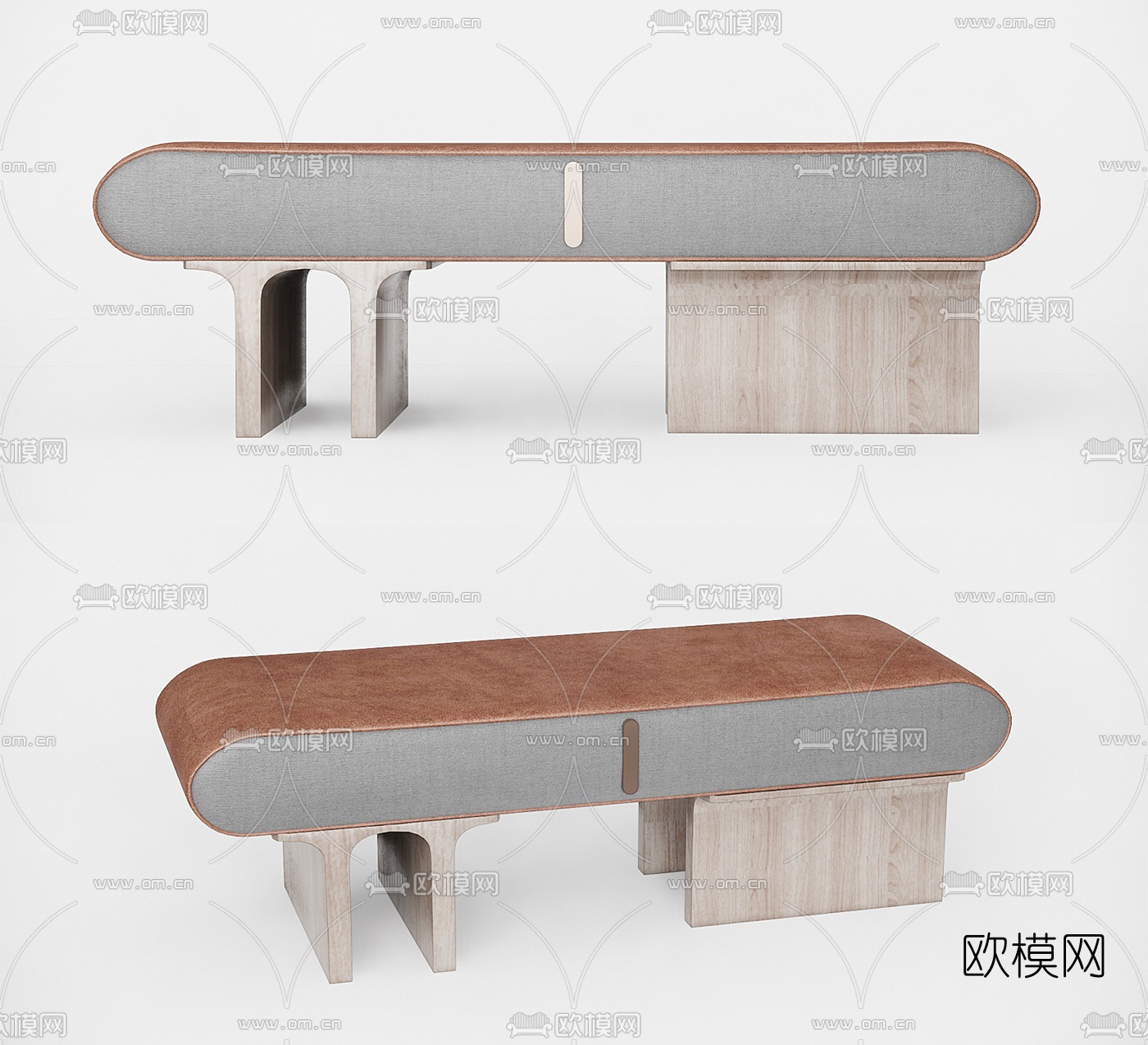 现代布艺脚踏su模型下载（渲染图1）