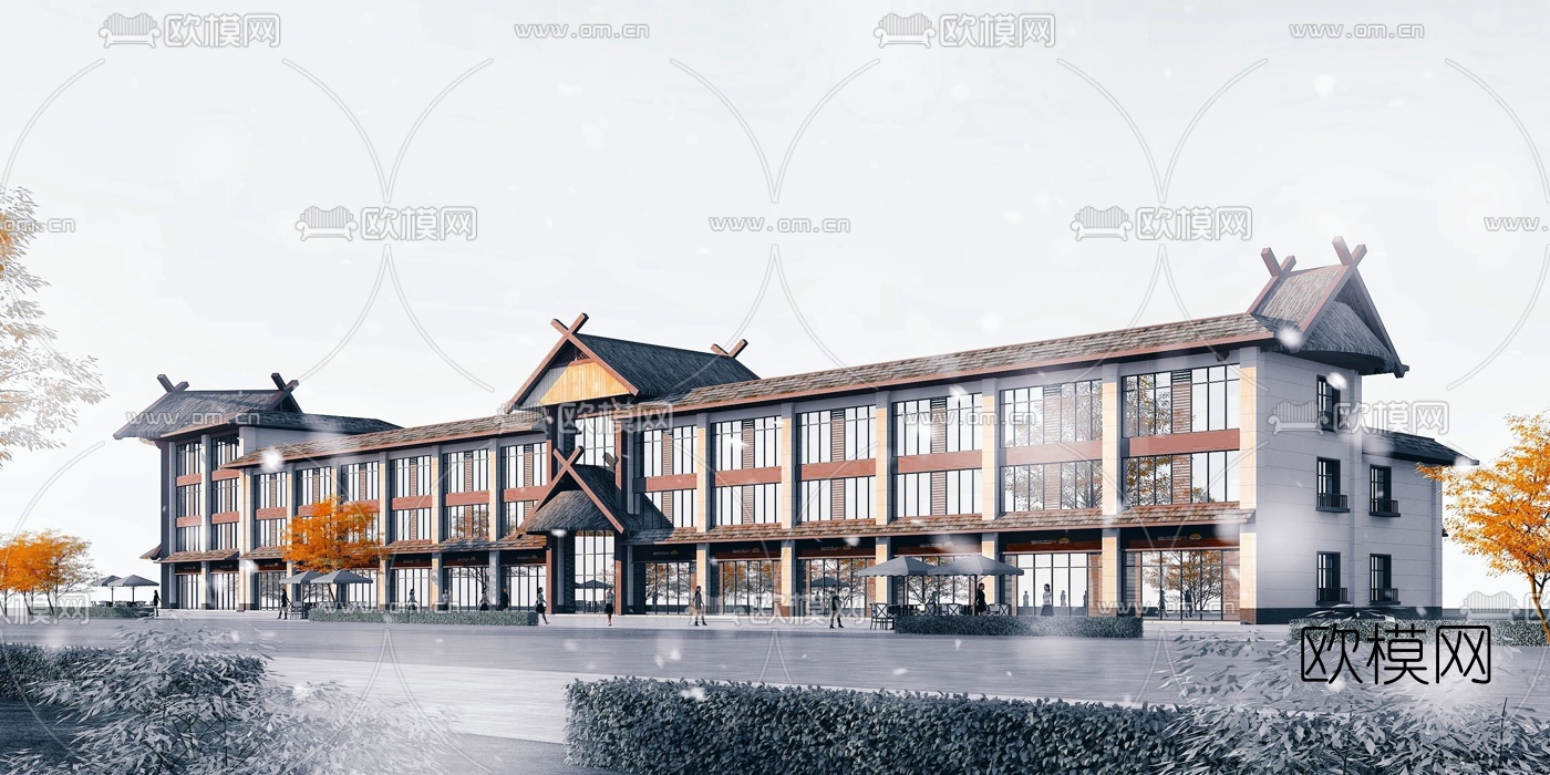 东南亚商用楼建筑外观模型下载