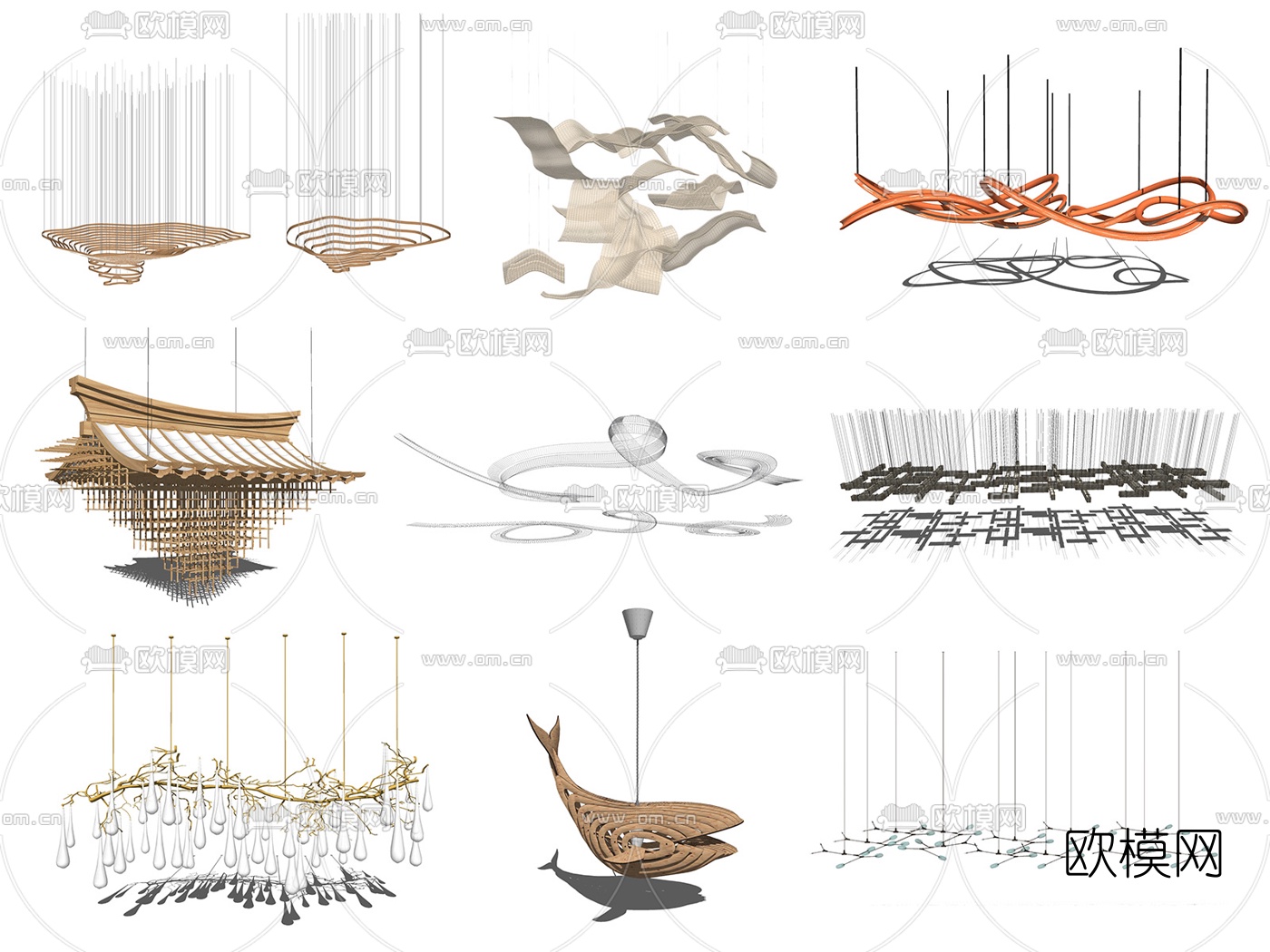 新中式大堂吊灯酒店吊灯su模型下载