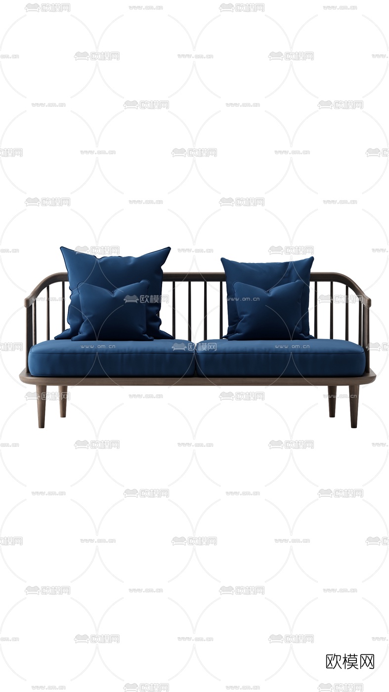 新中式实木双人沙发3d模型下载