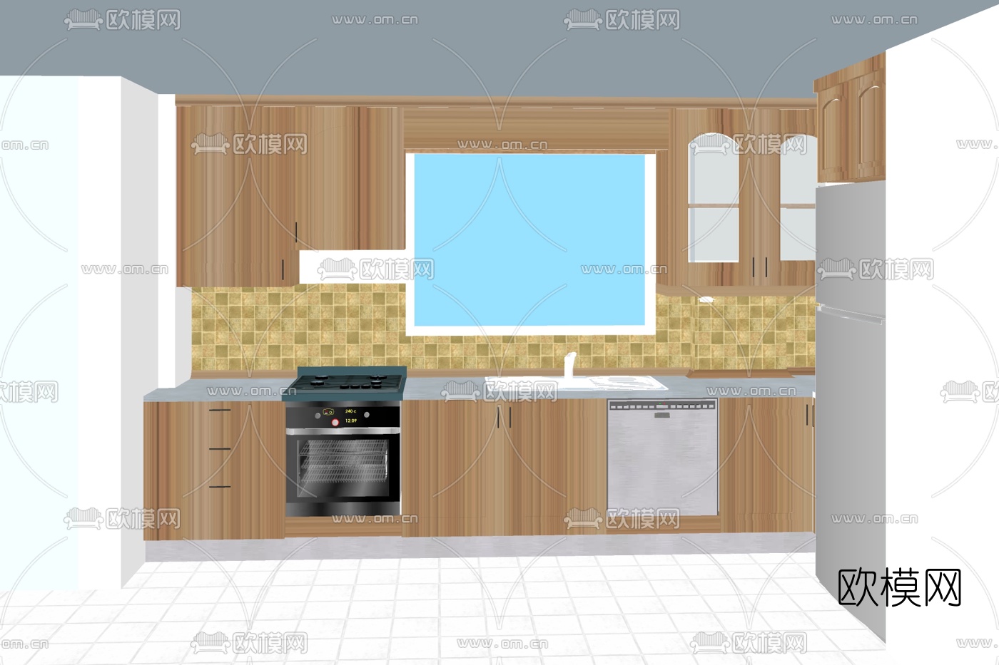 现代实木橱柜su模型下载