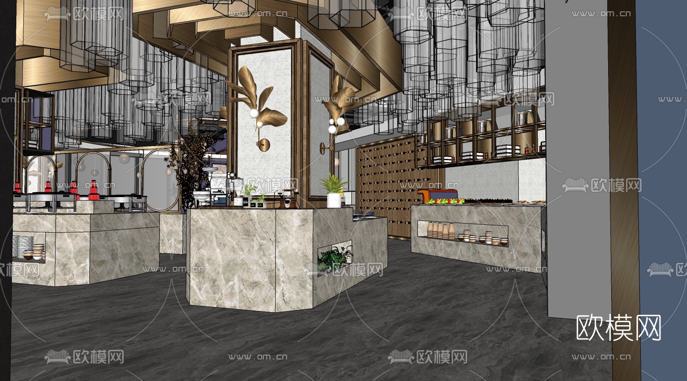 后现代海鲜自助餐厅su模型