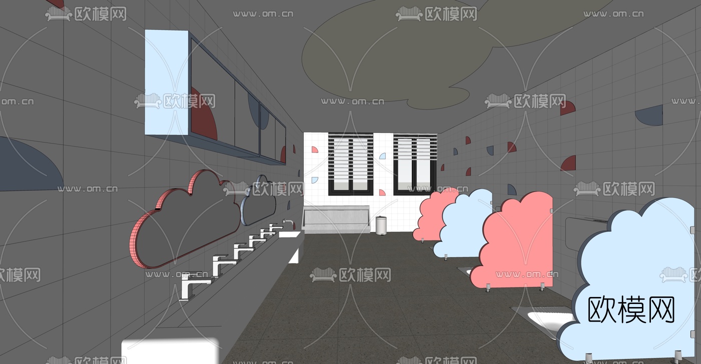 北欧幼儿园卫生间su模型