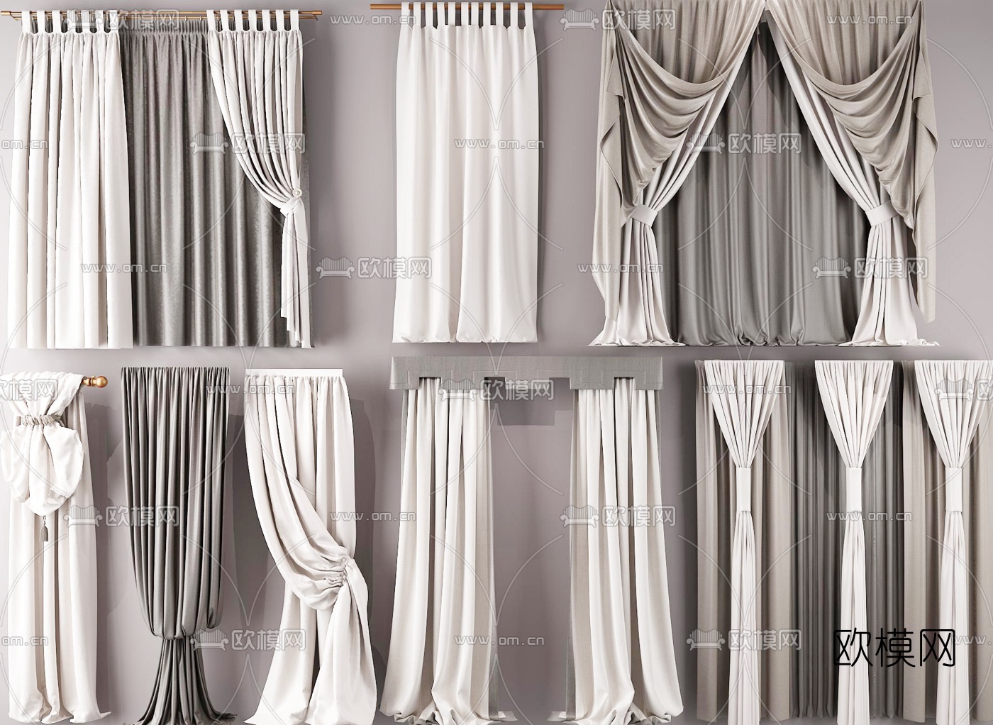北欧布艺拉帘窗帘3d模型下载