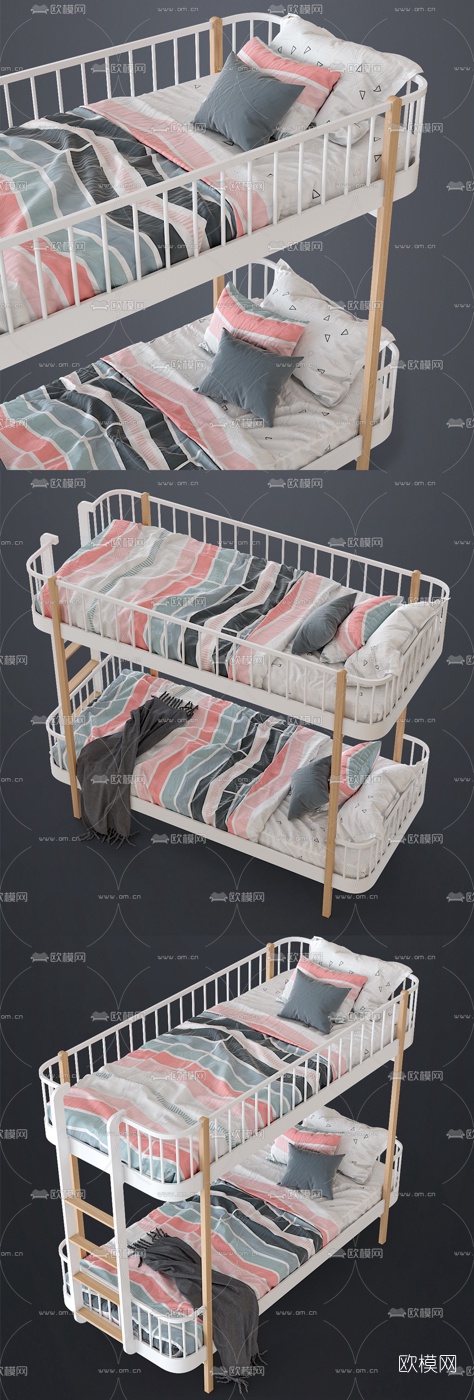 现代上下铺儿童床3d模型下载（渲染图2）