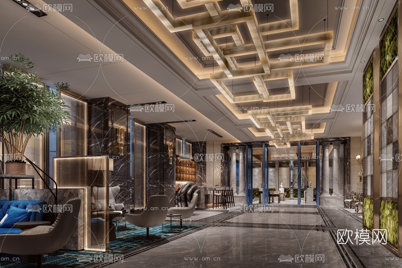 现代轻奢石材展厅3d模型下载（渲染图1）