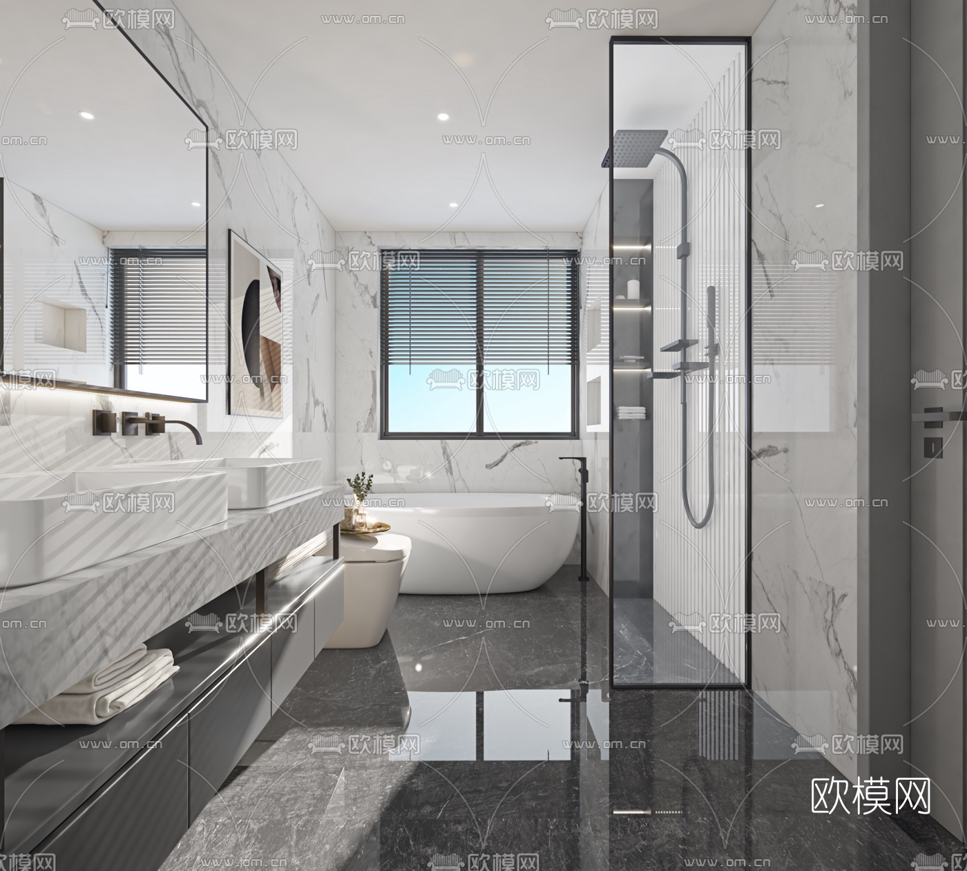 现代公寓卧室书房卫生间3d模型下载（渲染图5）