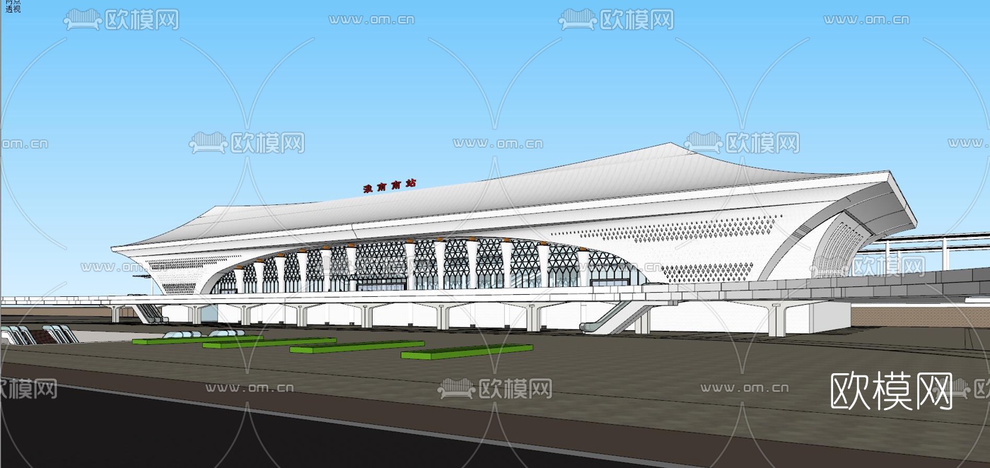 现代高铁站汽车站su模型下载（渲染图2）