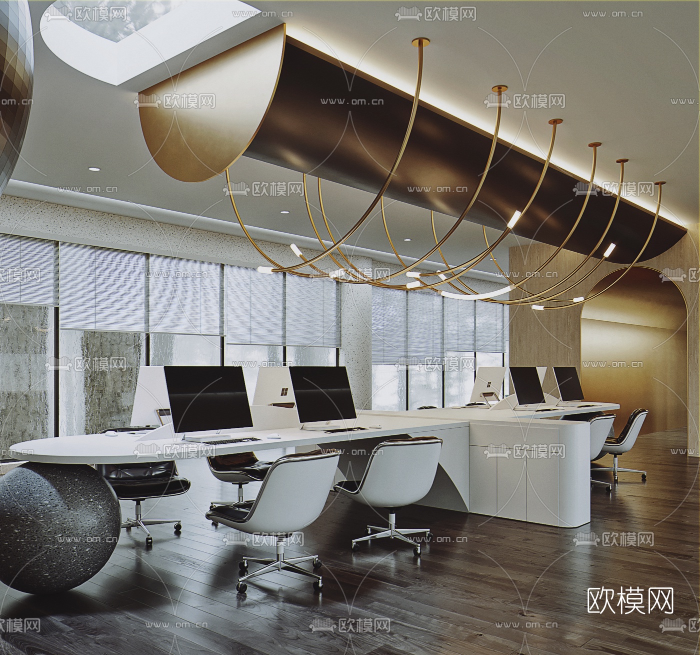 现代敞开式办公区3d模型下载_ID10044007_3dmax免费模型-欧模网