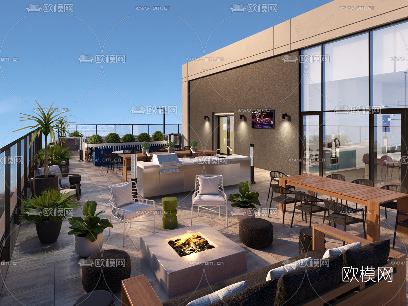 现代顶楼露台烧烤阳台3d模型