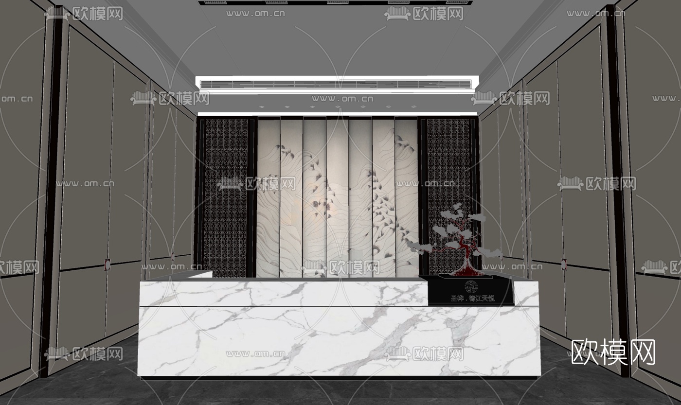 新中式接待台su模型下载（渲染图2）