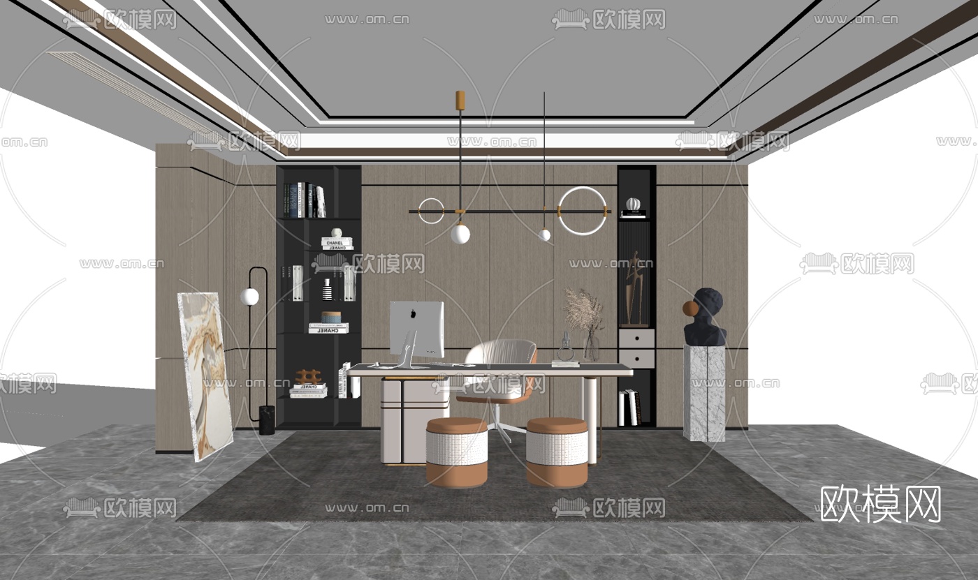 现代轻奢书桌椅su模型下载