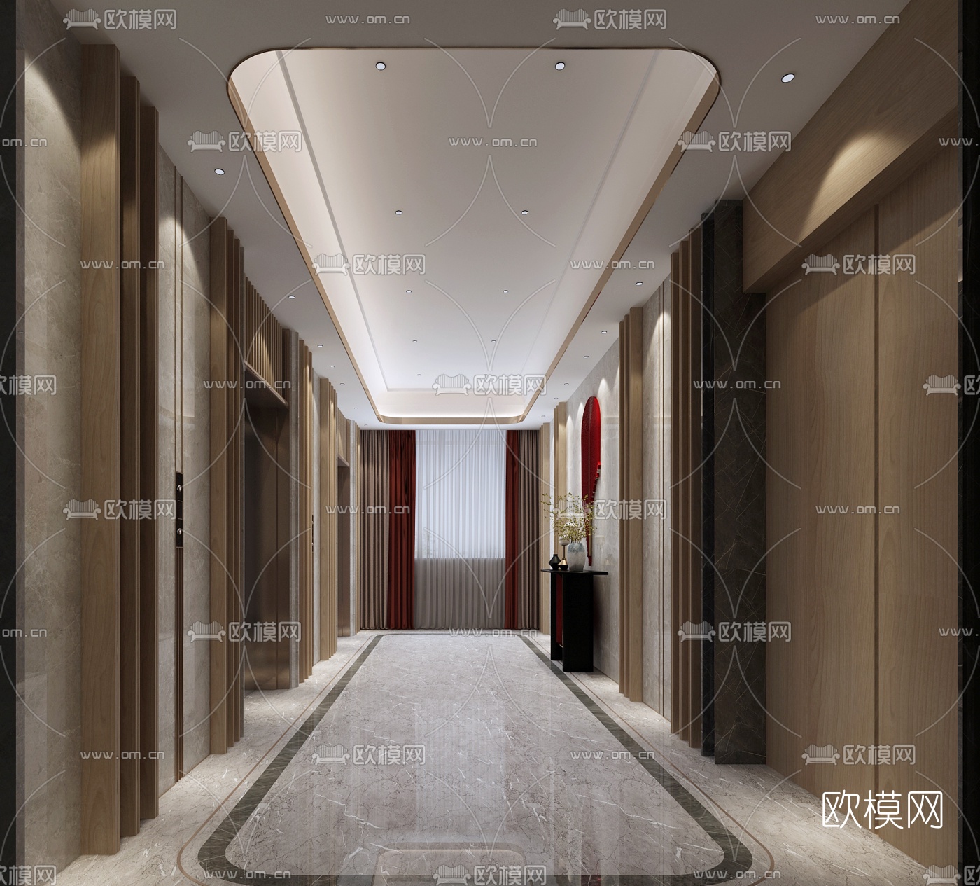 现代电梯等候过道免费3d模型下载（渲染图1）