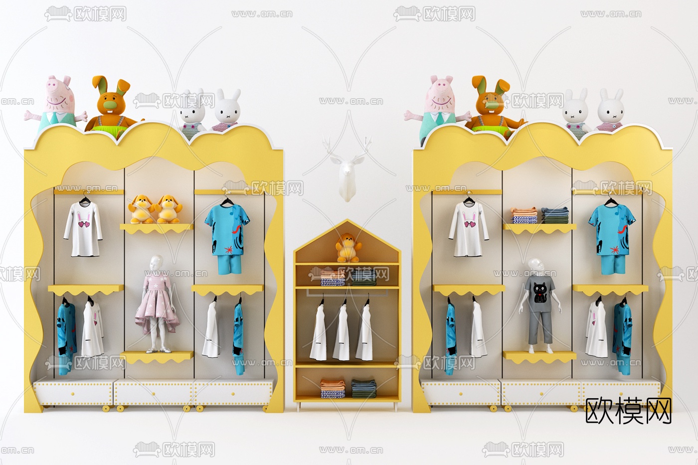 现代儿童服装展柜3d模型下载