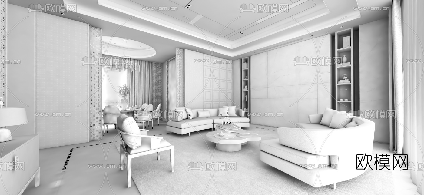 刘荣禄设计 现代轻奢客厅餐厅3d模型