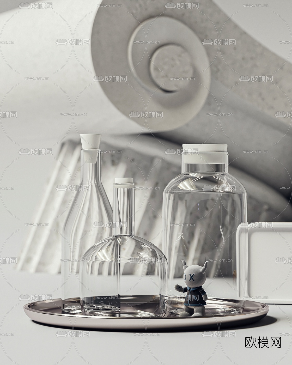 现代水生植物闹钟器皿摆件3d模型下载（渲染图2）