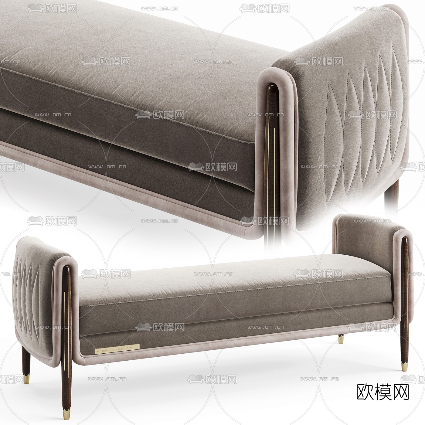 现代布艺床尾凳沙发凳3d模型下载（渲染图1）