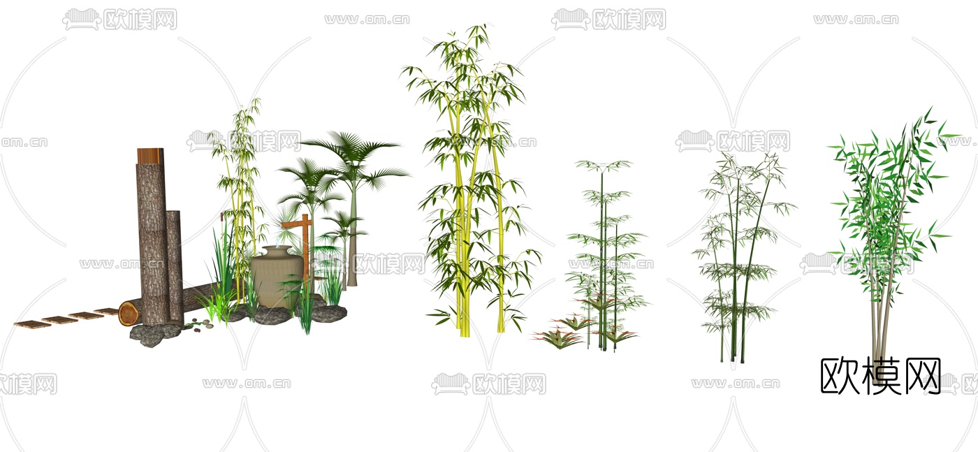 新中式竹子su模型下载