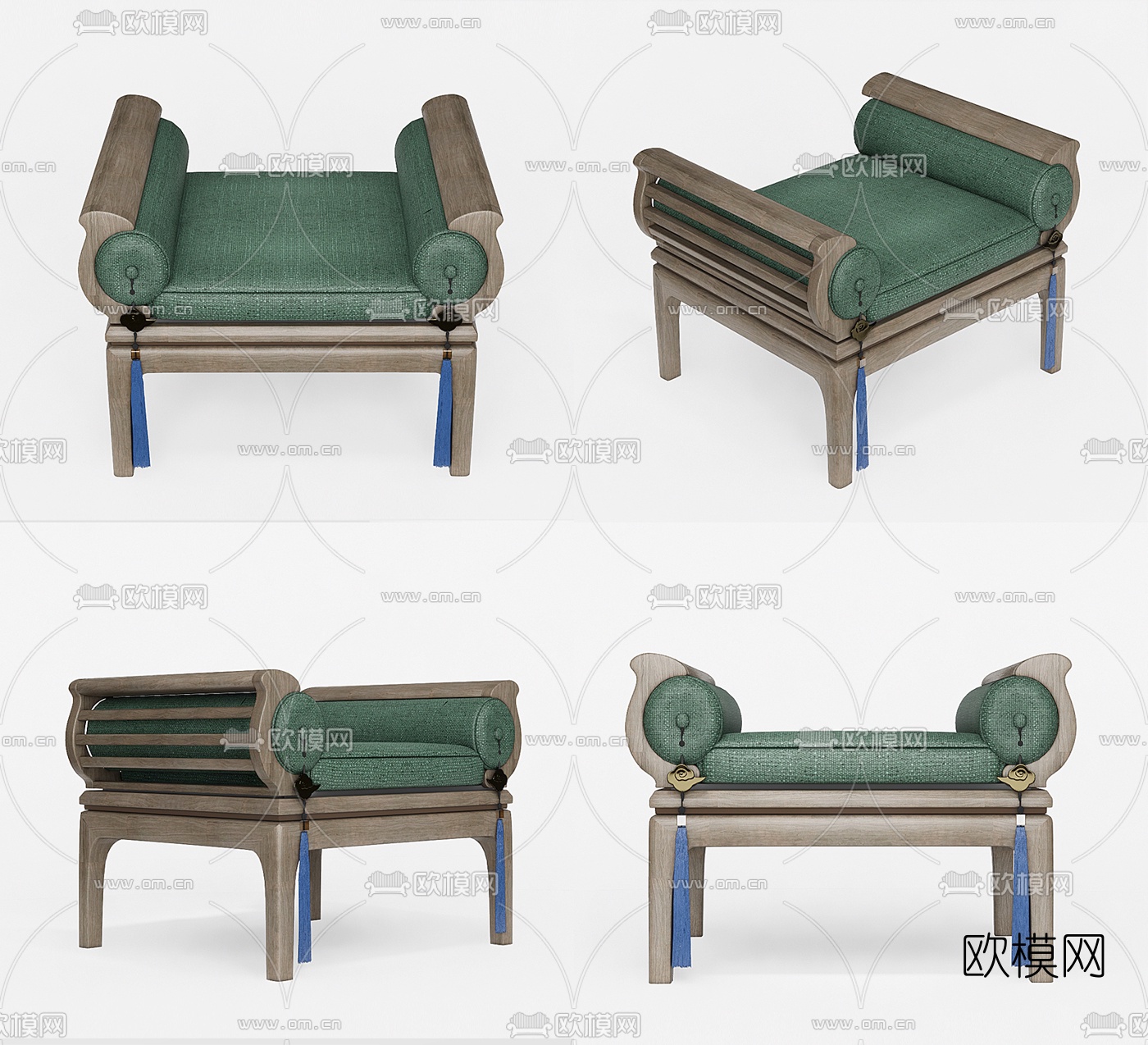 新中式沙发凳床尾凳su模型下载（渲染图1）