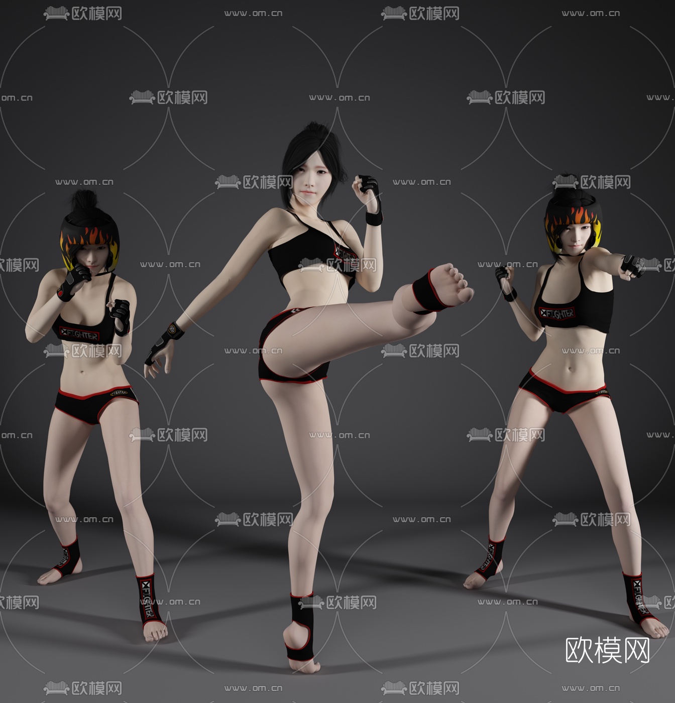 现代拳击女性人物3d模型