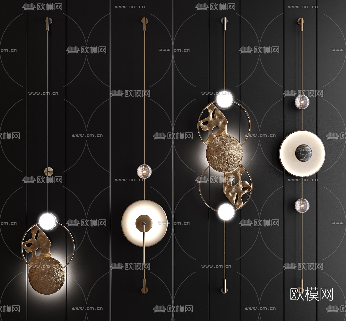 现代轻奢圆形壁灯3d模型下载