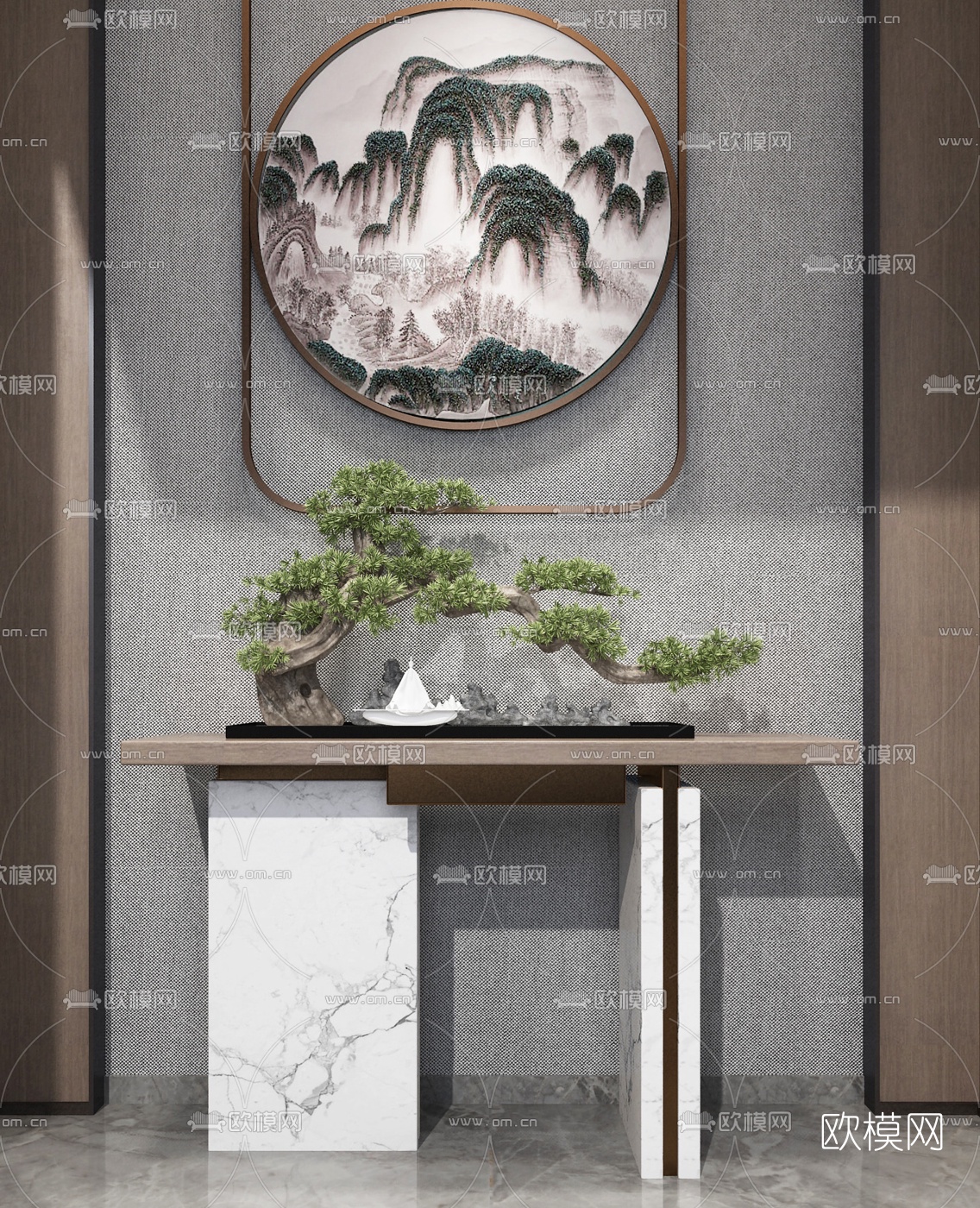 新中式大理石端景条案3d模型