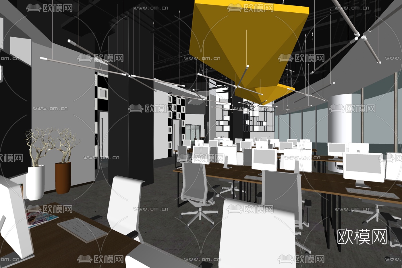 现代办公区su模型下载