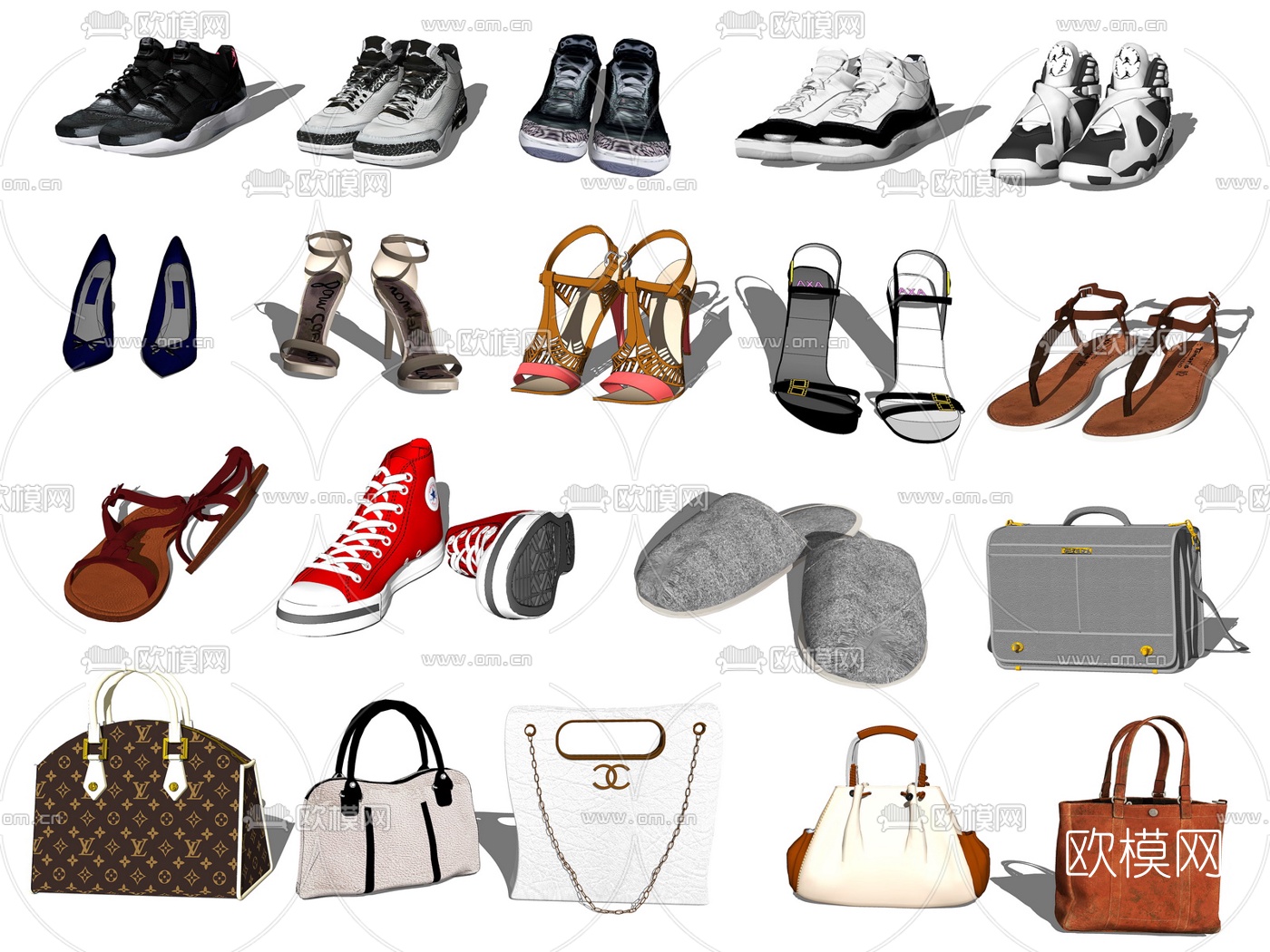 现代鞋子挂包su模型下载