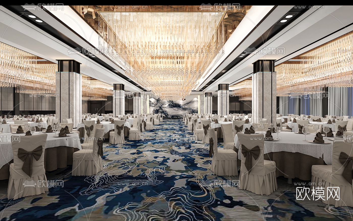 现代宴会厅免费3d模型下载
