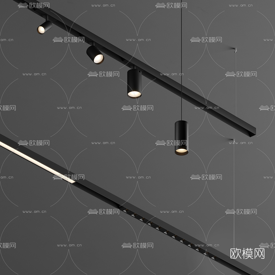现代办公筒灯轨道灯3d模型