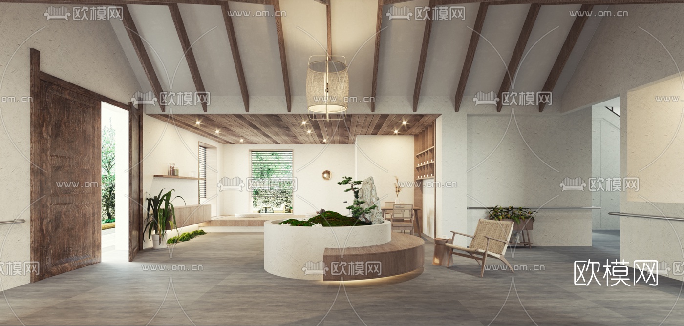 现代侘寂养老院前台3d模型下载（渲染图4）