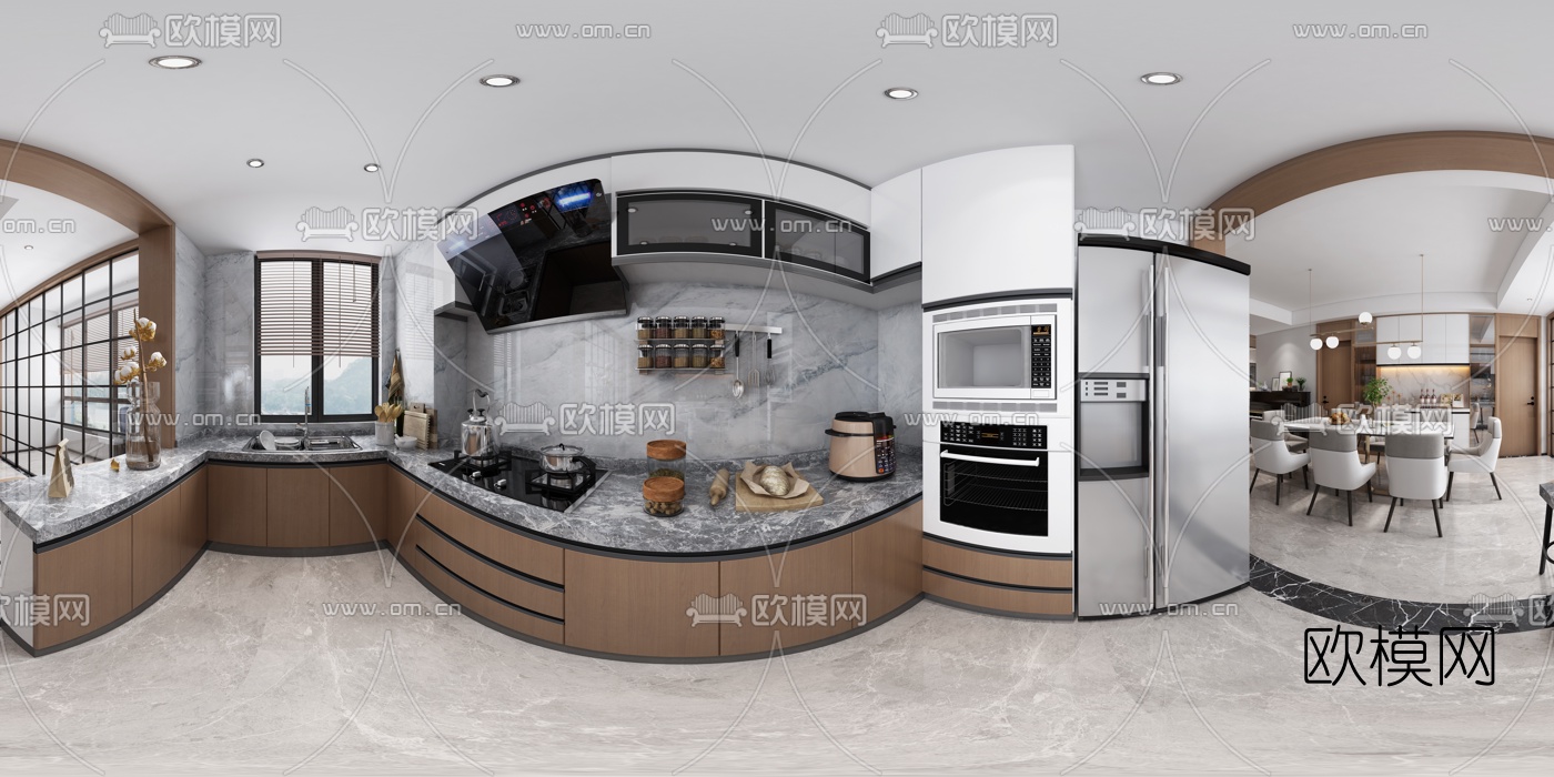 现代厨房vr全景3d模型