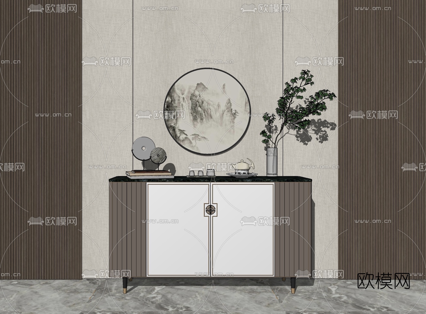 新中式玄关柜su模型下载