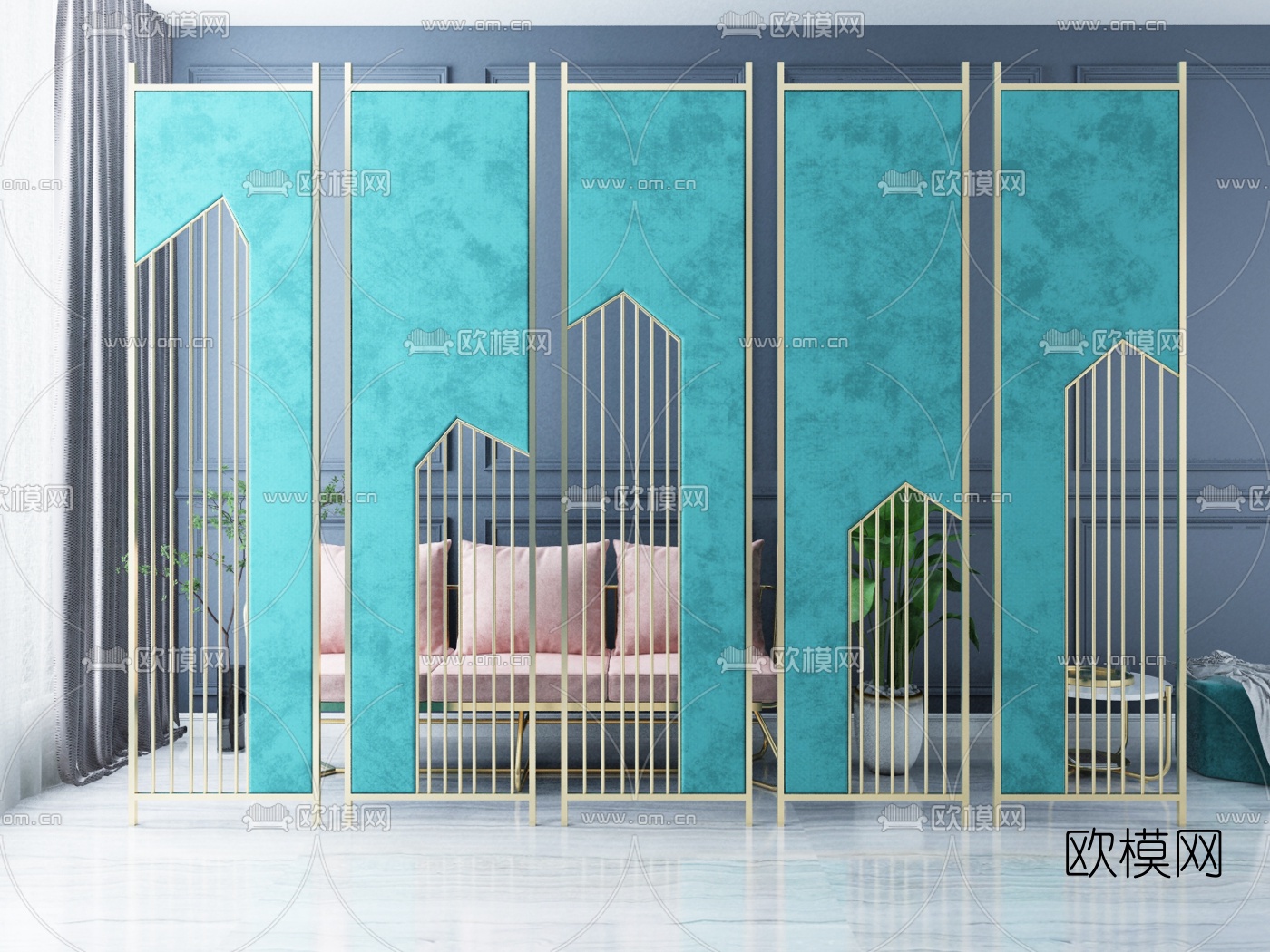 现代轻奢屏风隔断3d模型下载（渲染图2）