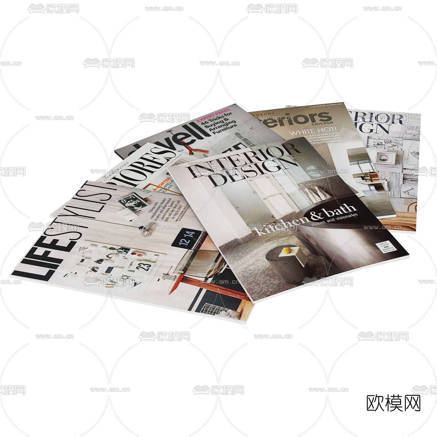 美式杂志摆放组合3d模型下载（渲染图3）