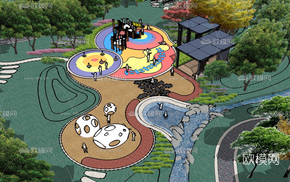 现代公园儿童游乐区su模型下载（渲染图2）