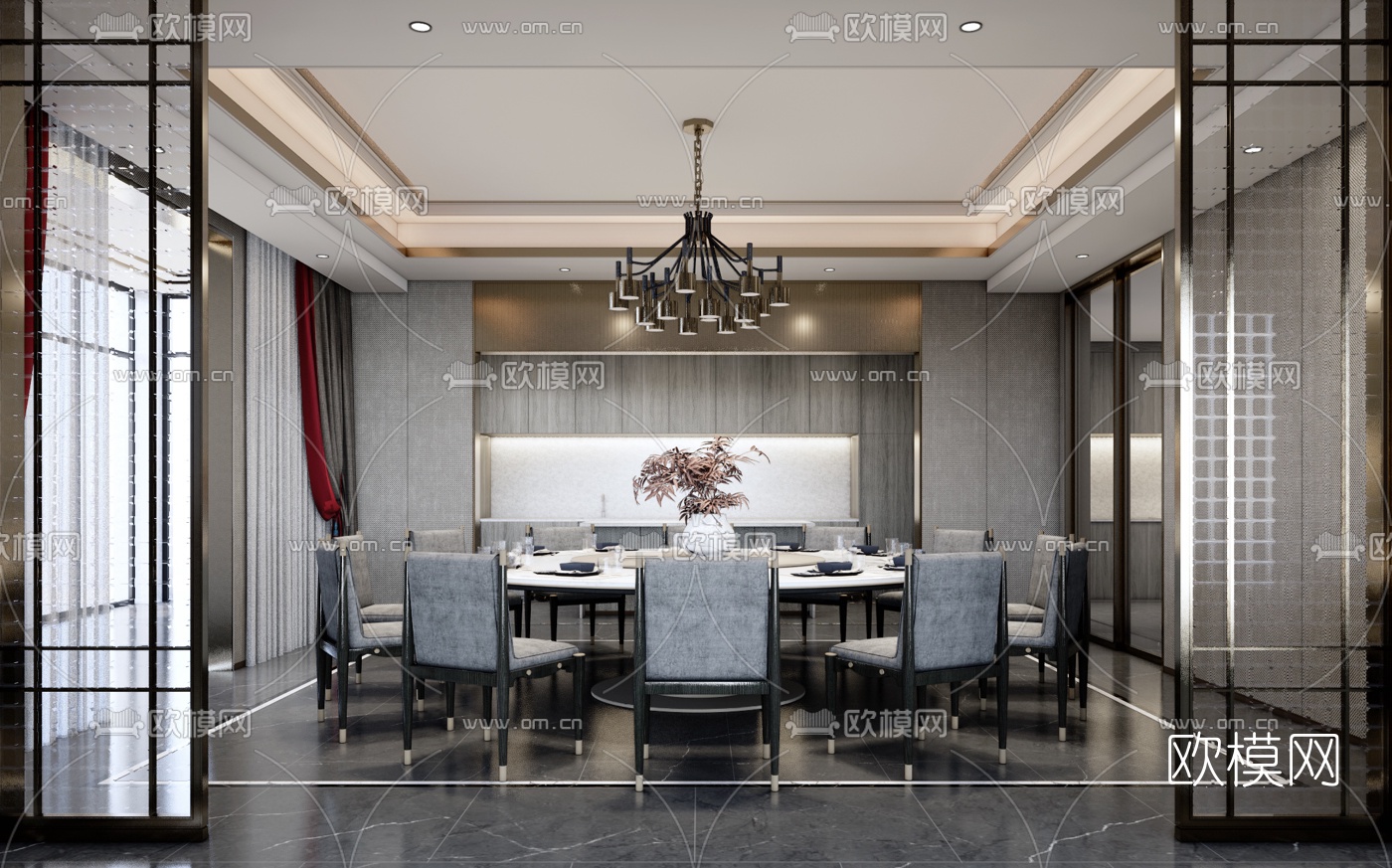 现代餐厅包厢su模型下载（渲染图1）