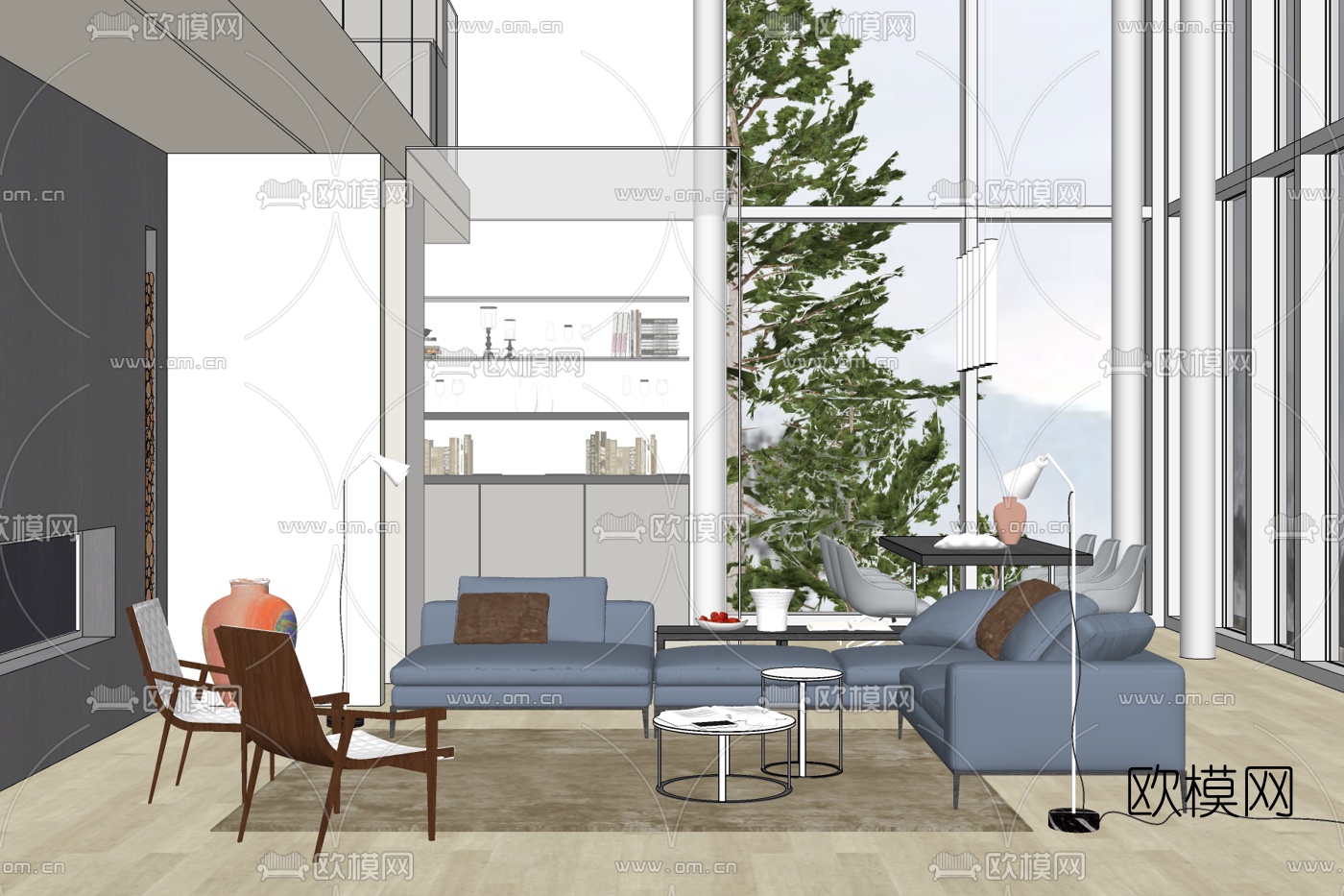 现代布艺组合沙发免费su模型下载