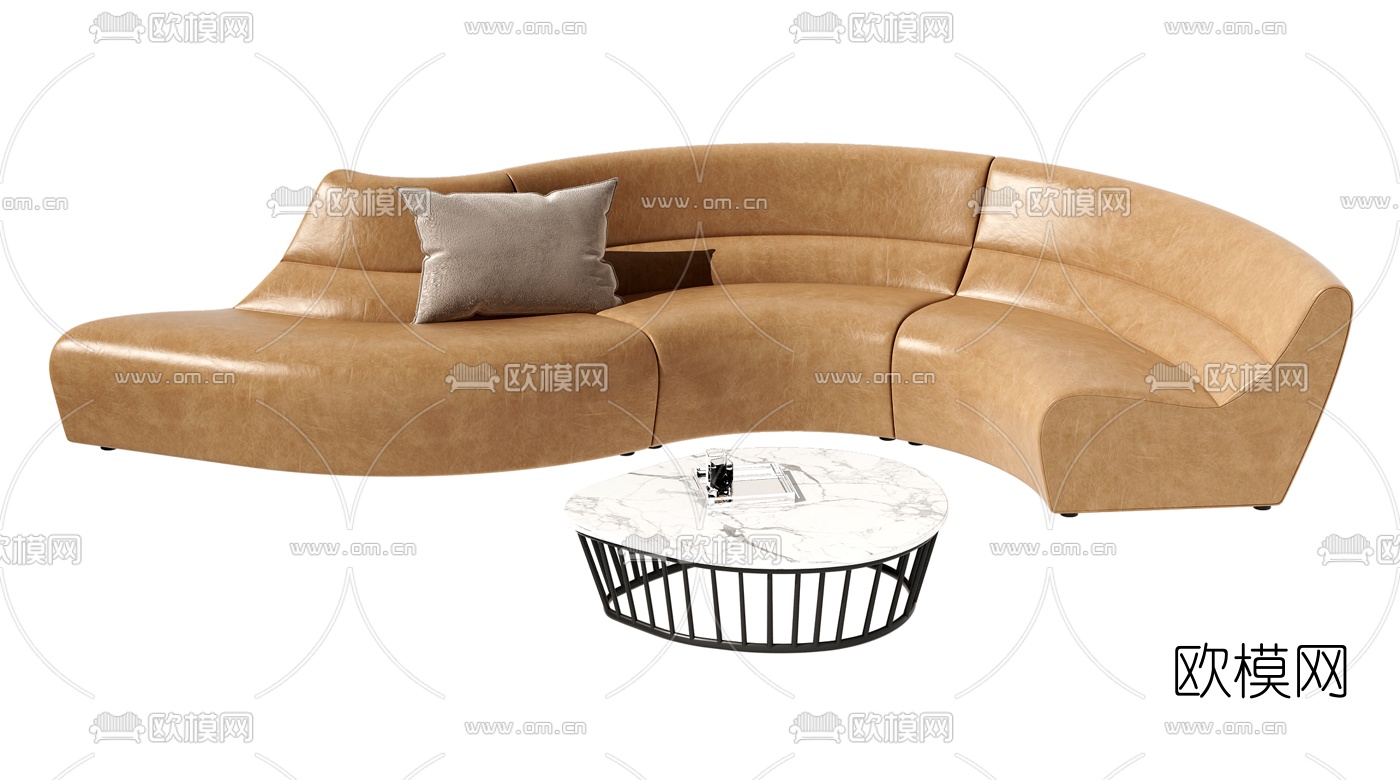 现代皮革弧形沙发茶几3d模型下载