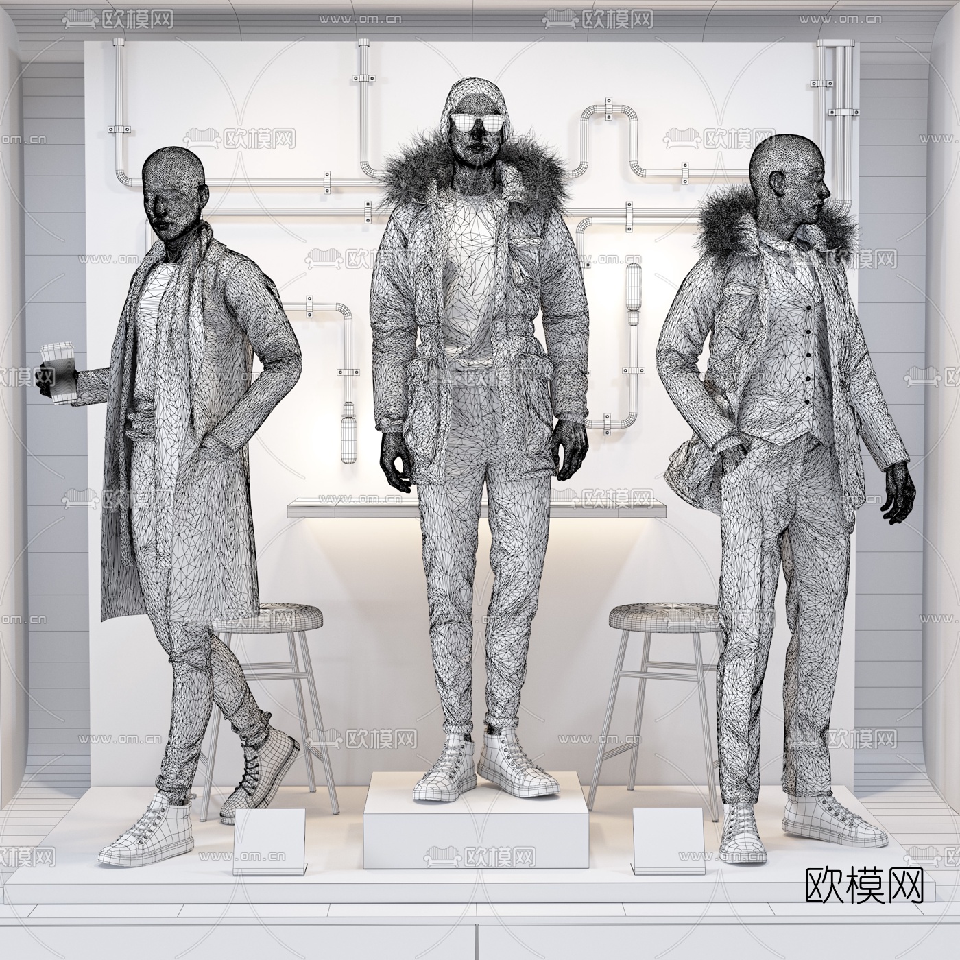 现代男装专卖店门头3d模型