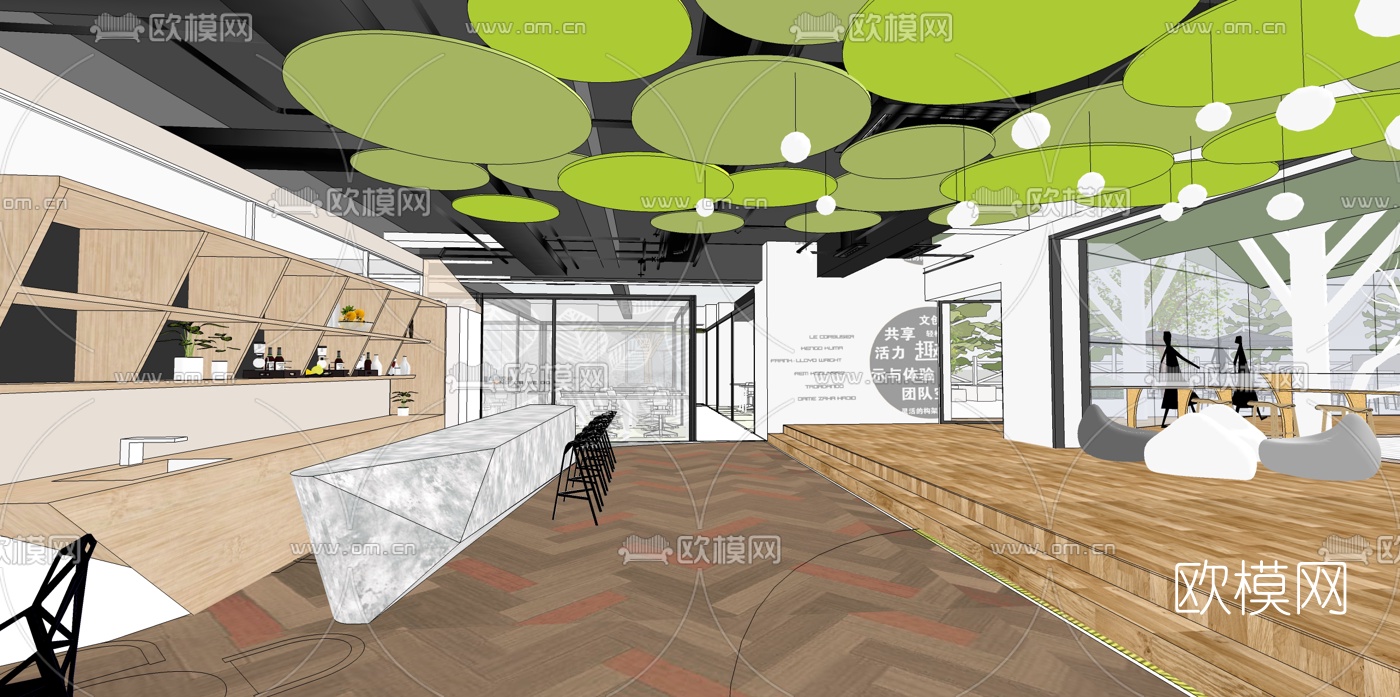 现代敞开式办公室su模型下载（渲染图3）
