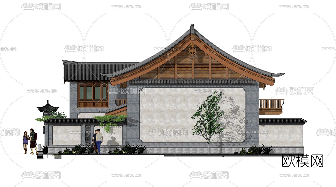中式四合院su模型下载（渲染图3）