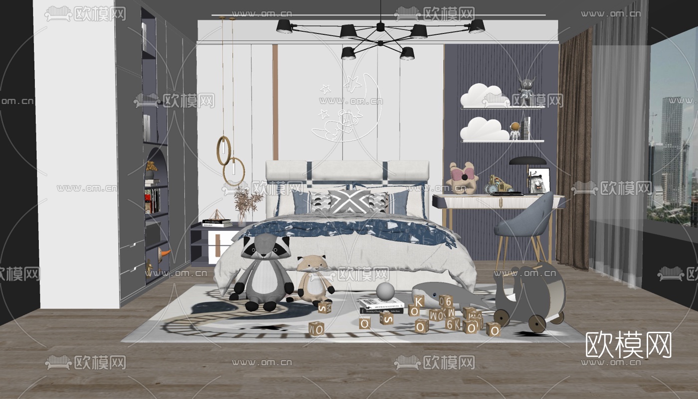 现代儿童房su模型
