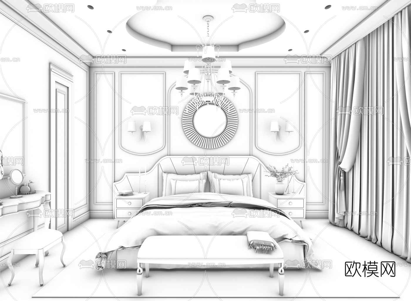 新古典卧室主人房3d模型下载（渲染图2）