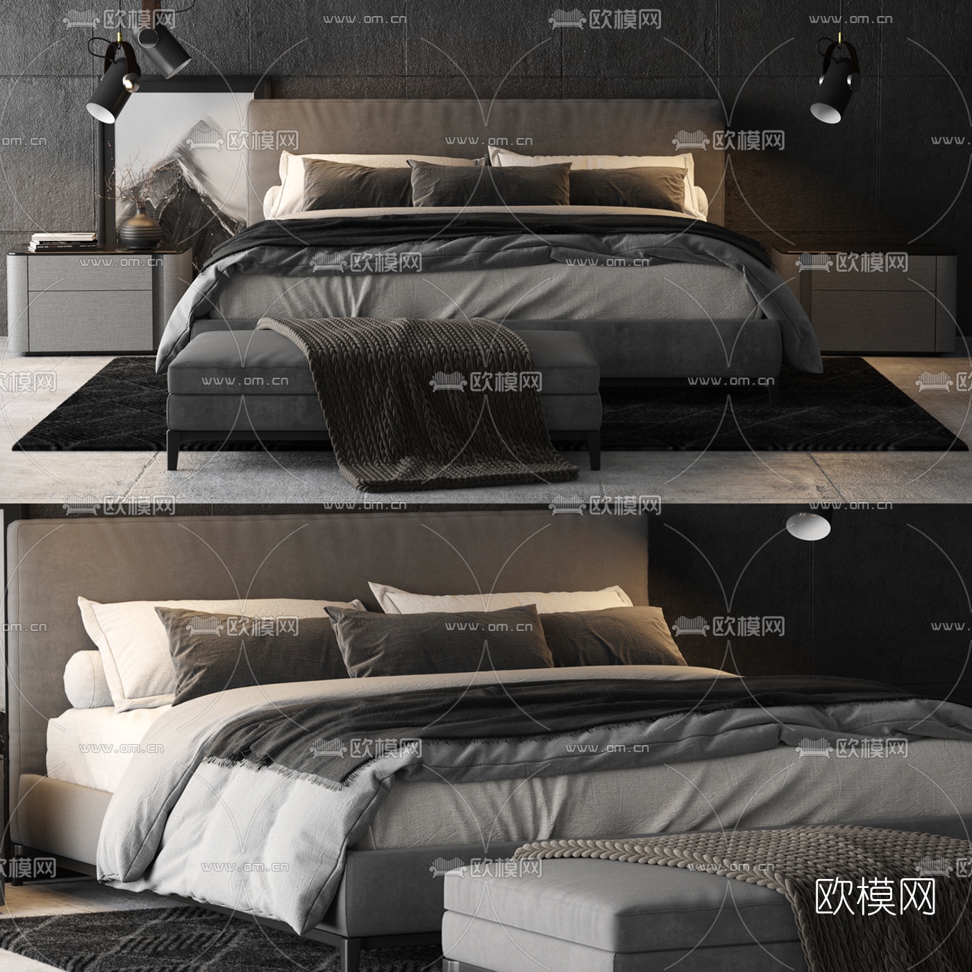 现代布艺双人床3d模型