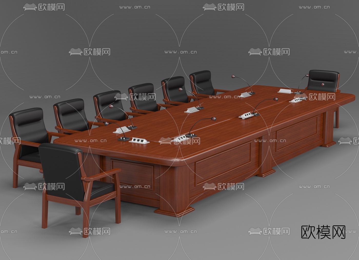 新中式实木会议桌椅3d模型