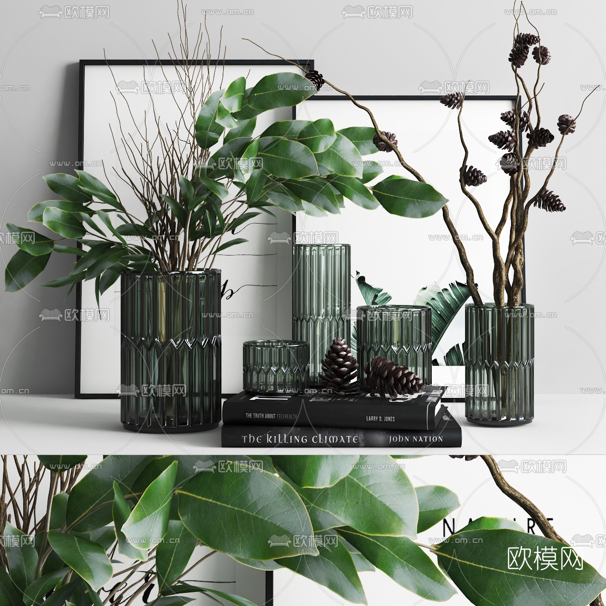 现代花瓶花卉书籍挂画摆件3d模型