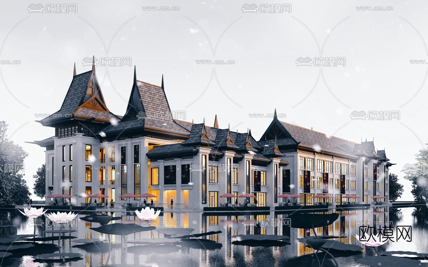 东南亚商场外观3d模型下载