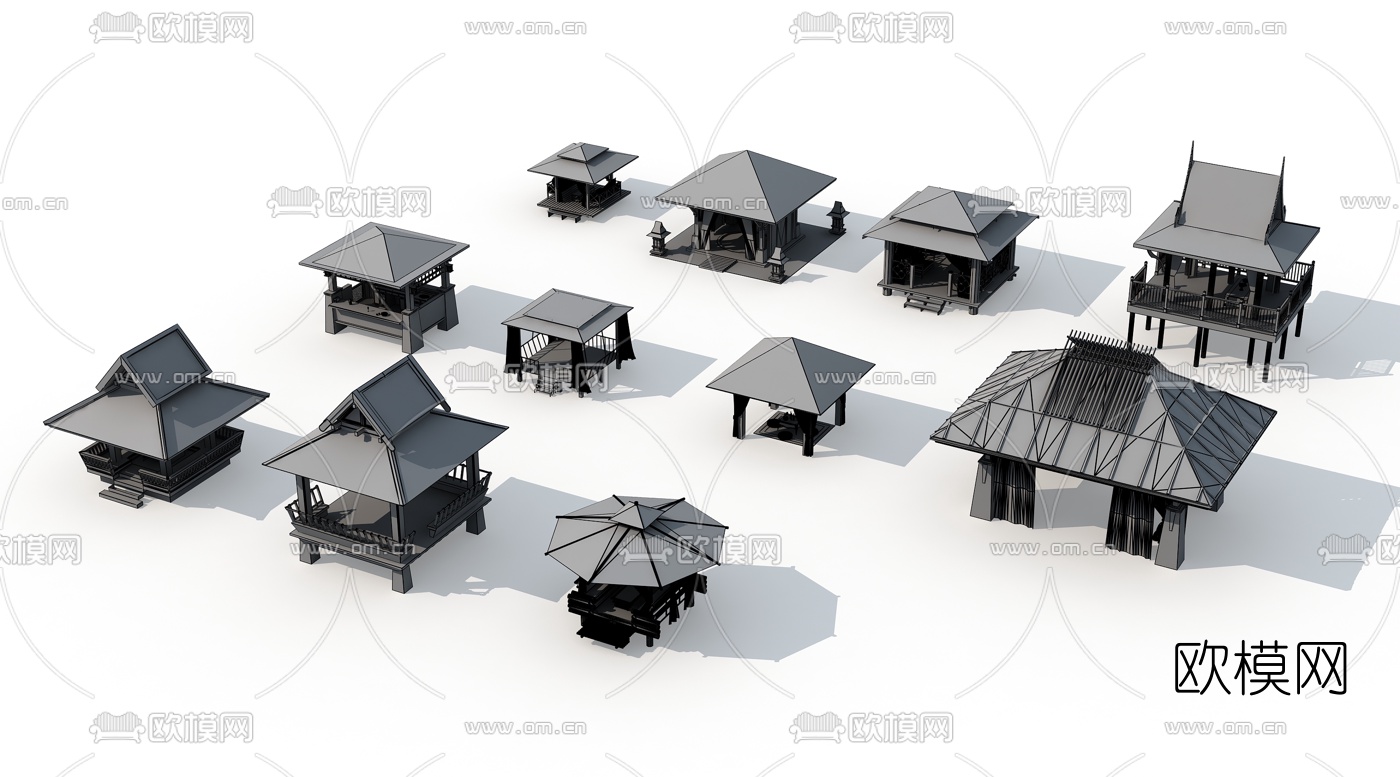 新中式亭台楼阁水榭亭子3d模型下载（渲染图2）